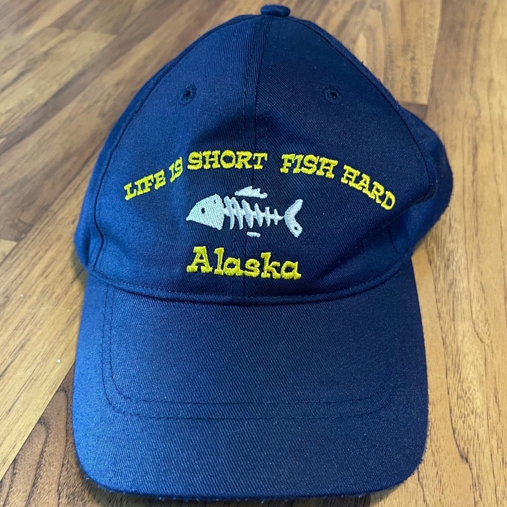 Alaska Gear Fishing Hat Mens OSFM Blue Life Is Short Fish Hard Alaska Cap